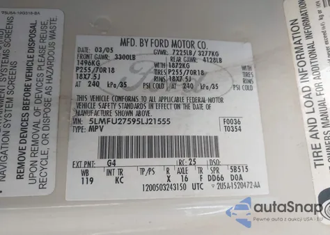 2005 Lincoln Navigator из США, поврежденный, VIN 5LMFU27595LJ21555